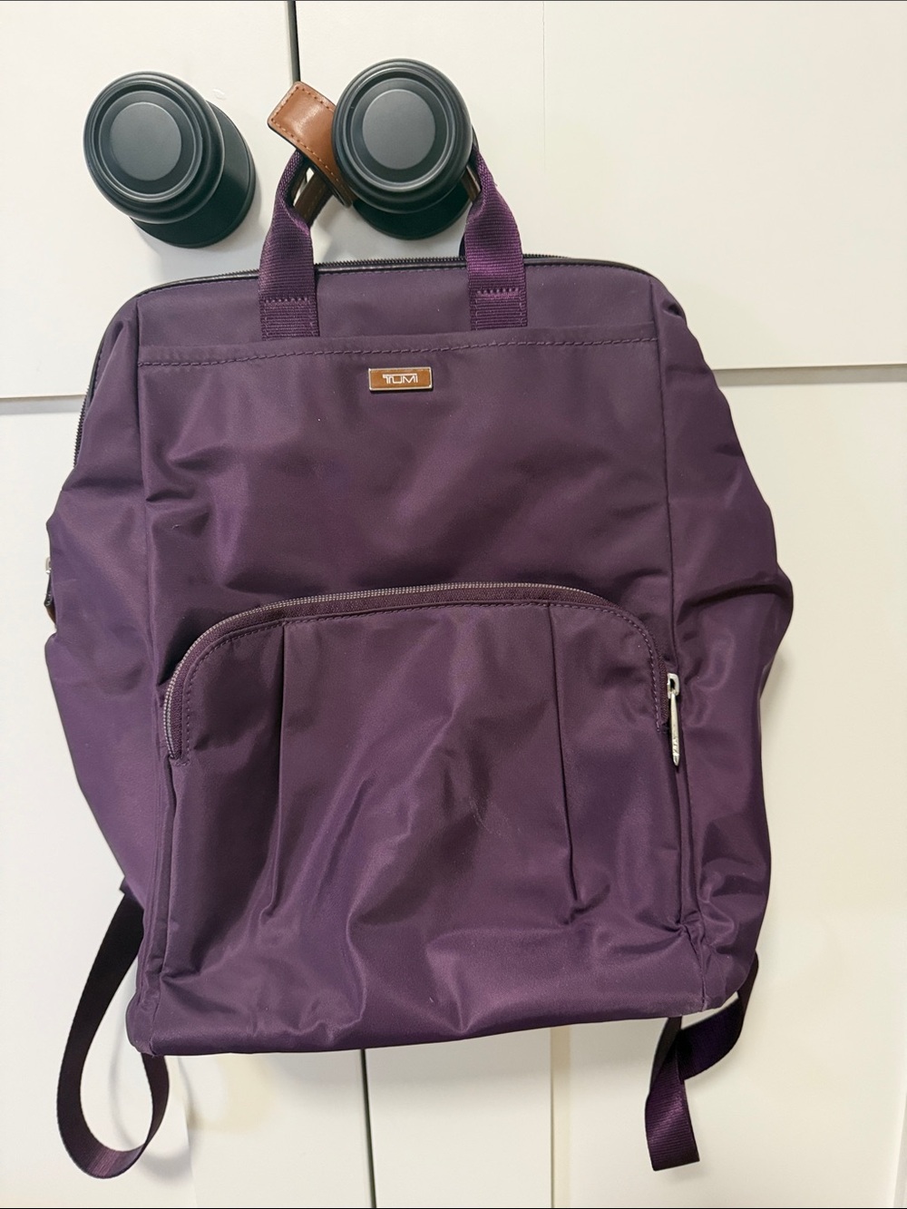 Tumi Purple Nylon Backpack with Front Zip Pocket